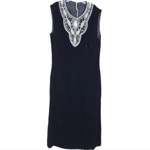 Vintage Black Velvet Dress Beaded Handmade Estimated XS, Breakfast at Tiffany's